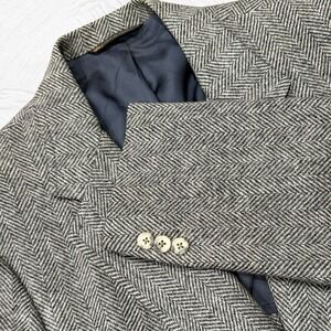 GRAHAM & GUNN Tweed Herringbone Jacket Blazer 100% wool 45R Classic Unstructured